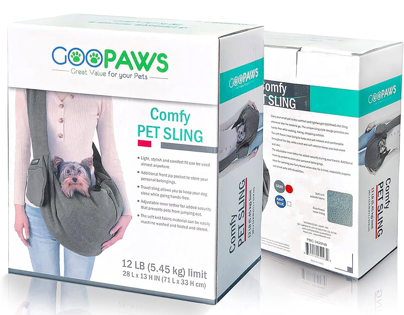 Jespet Goopaws Comfy Pet Sling for Small Dog Cat with Adjustable Strap