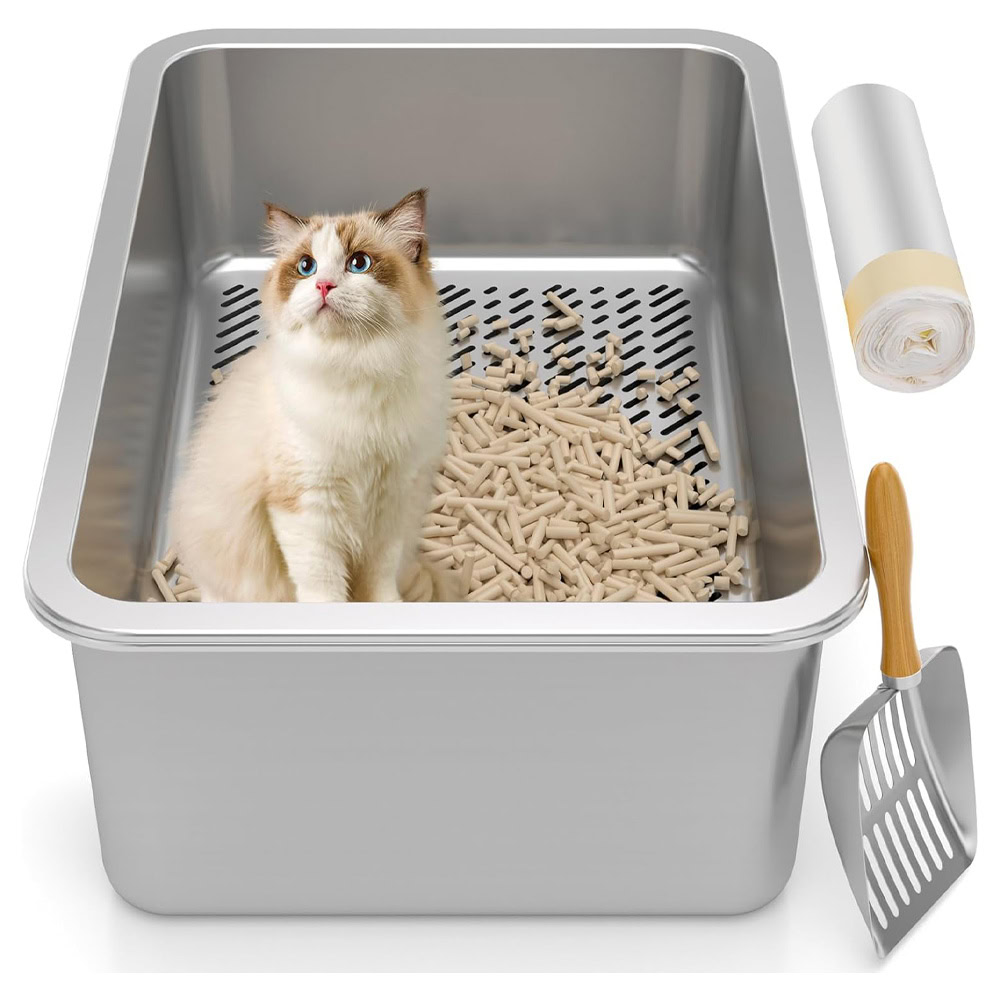Paulmele Stainless Steel Sifting Litter Box