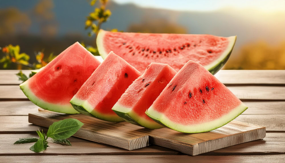 Tasty sliced watermelon on table outdoors