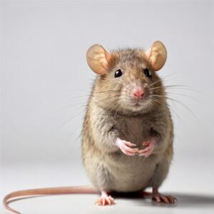 brown mouse is standing against a white photo background