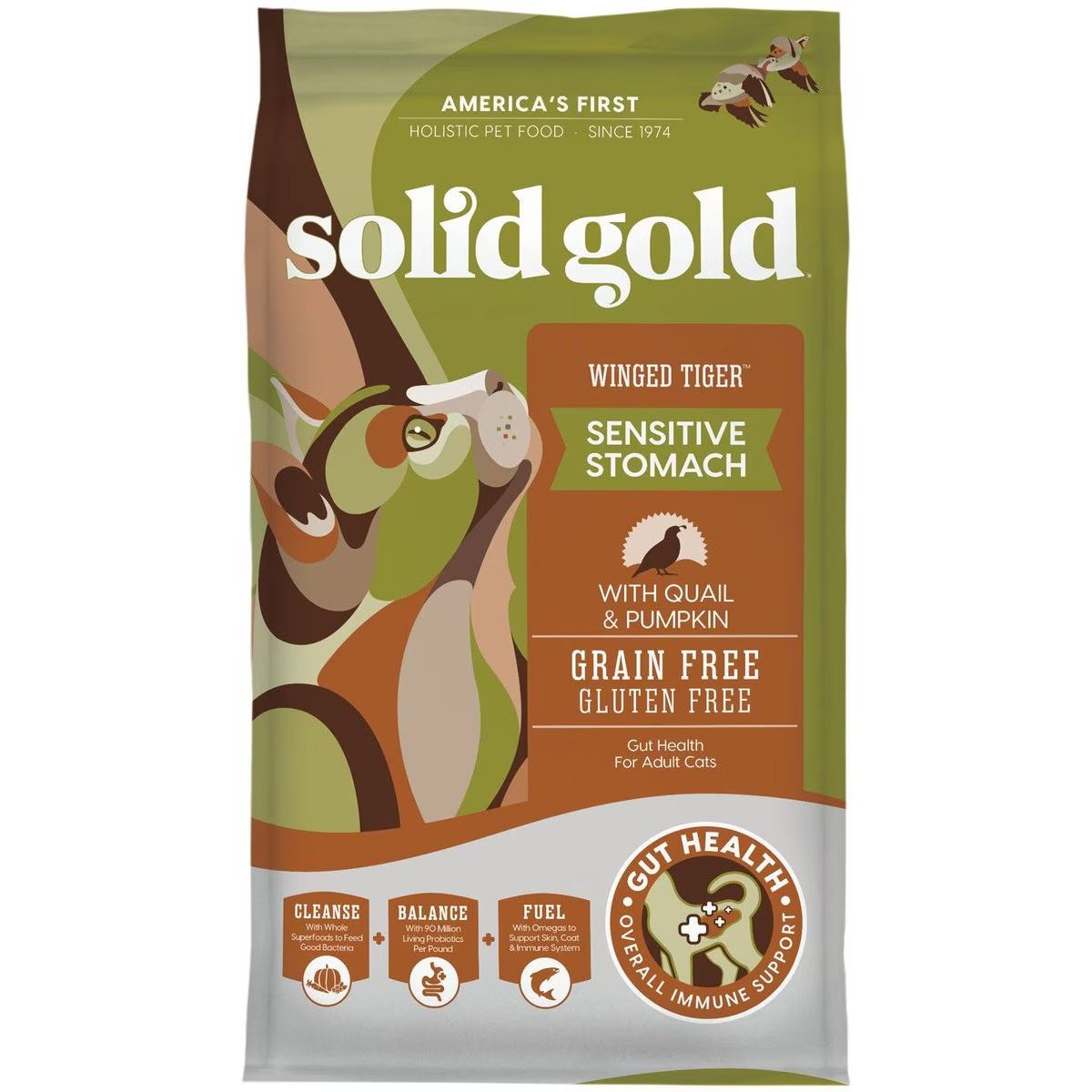 Solid Gold Winged Tiger with Quail & Pumpkin Grain-Free Sensitive Stomach Adult Dry Cat Food 