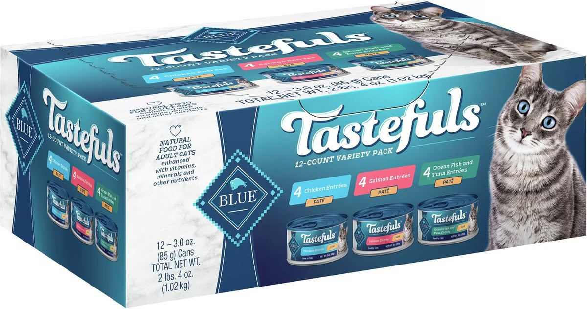 Blue Buffalo Tastefuls Salmon Chicken Ocean Fish & Tuna Entrées Variety Pack Pate Wet Cat Food 