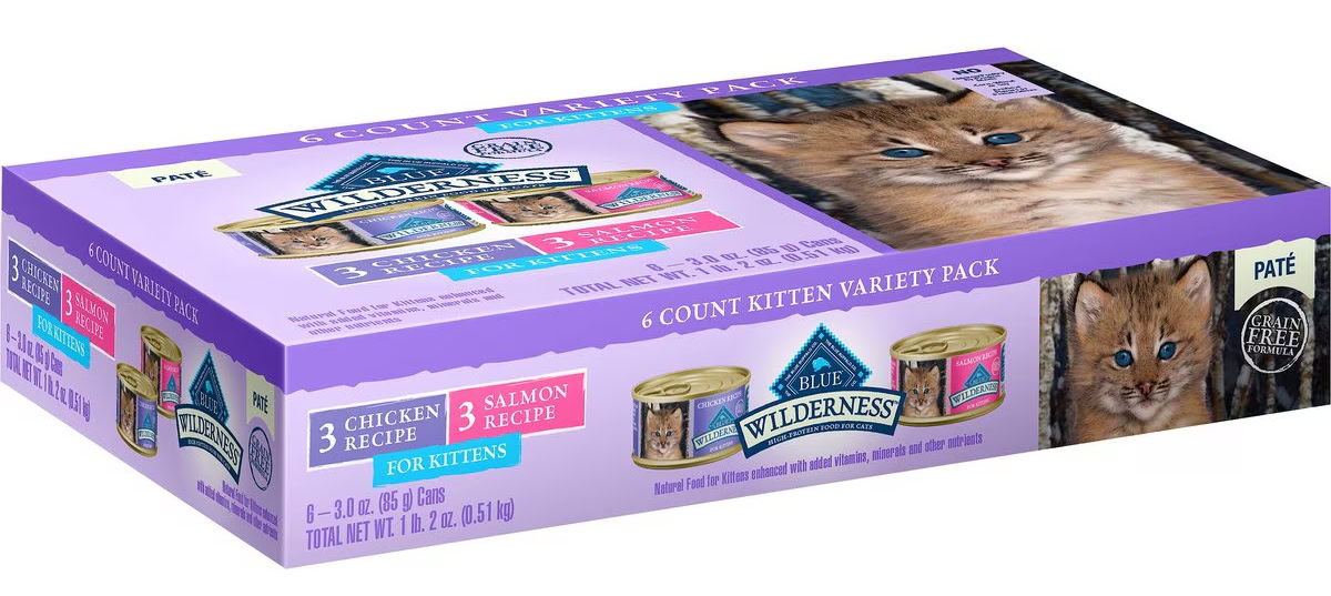 Blue Buffalo Wilderness Pate Kitten Variety Pack with Chicken & Salmon Grain-Free Cat Food 