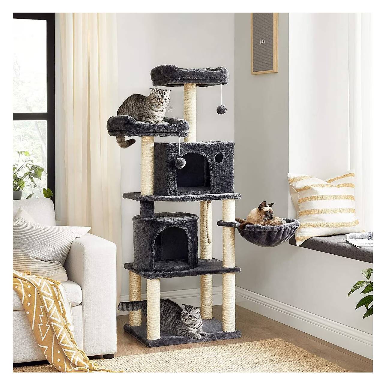 FEANDREA 55.1-in Faux Fleece Cat Tower