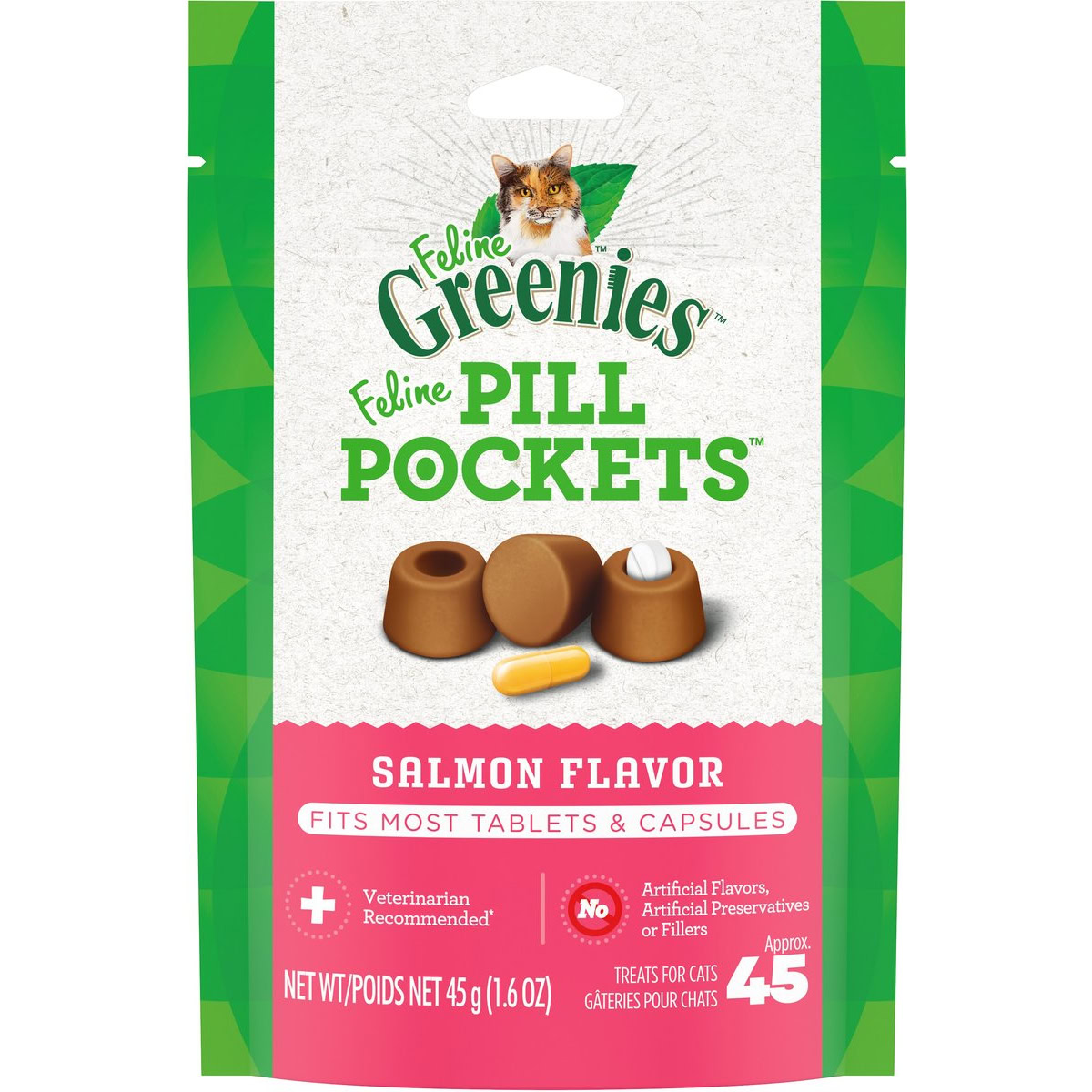 Greenies Pill Pockets Feline Natural Salmon Flavor Soft Adult Cat Treats