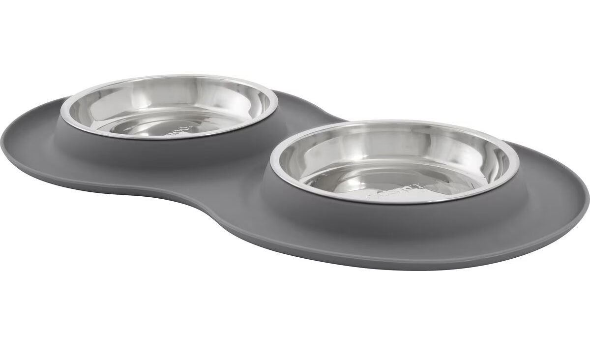 Frisco Double Stainless Steel Pet Bowl with Silicone Mat