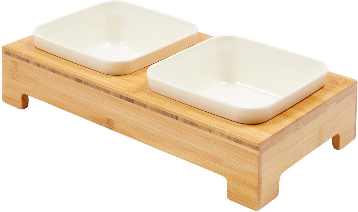 Frisco Square Melamine Dog & Cat Bowl Set with Bamboo Stand