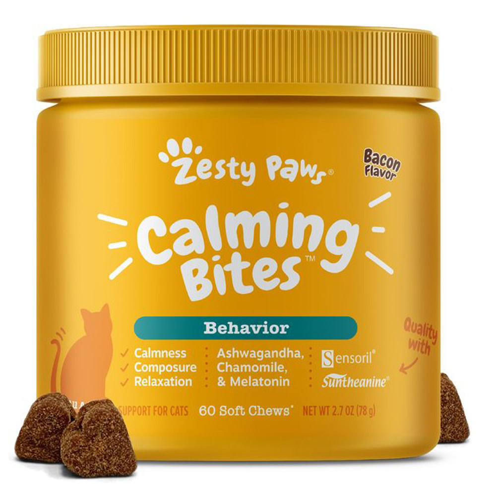 Zesty Paws Calming Bites Bacon Flavored Soft Chews Melatonin Supplement for Cats