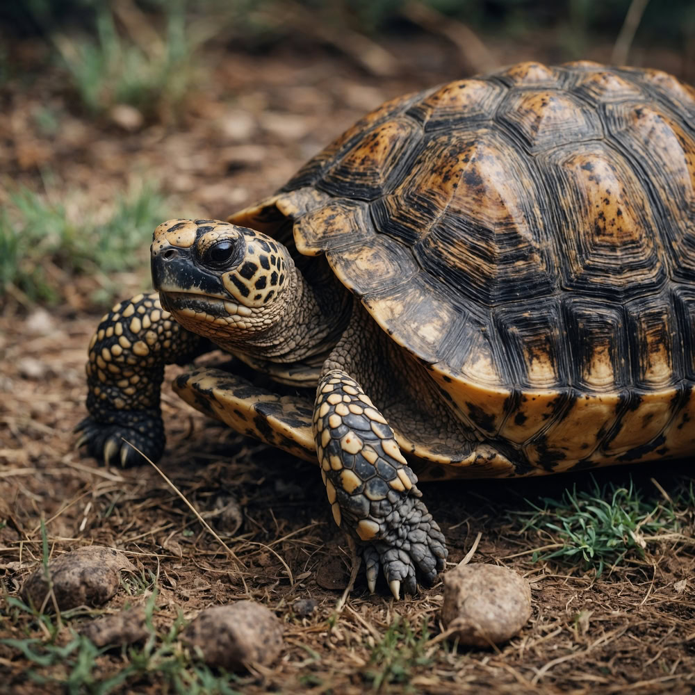 close up of Speckled Padloper Tortoise outdoors