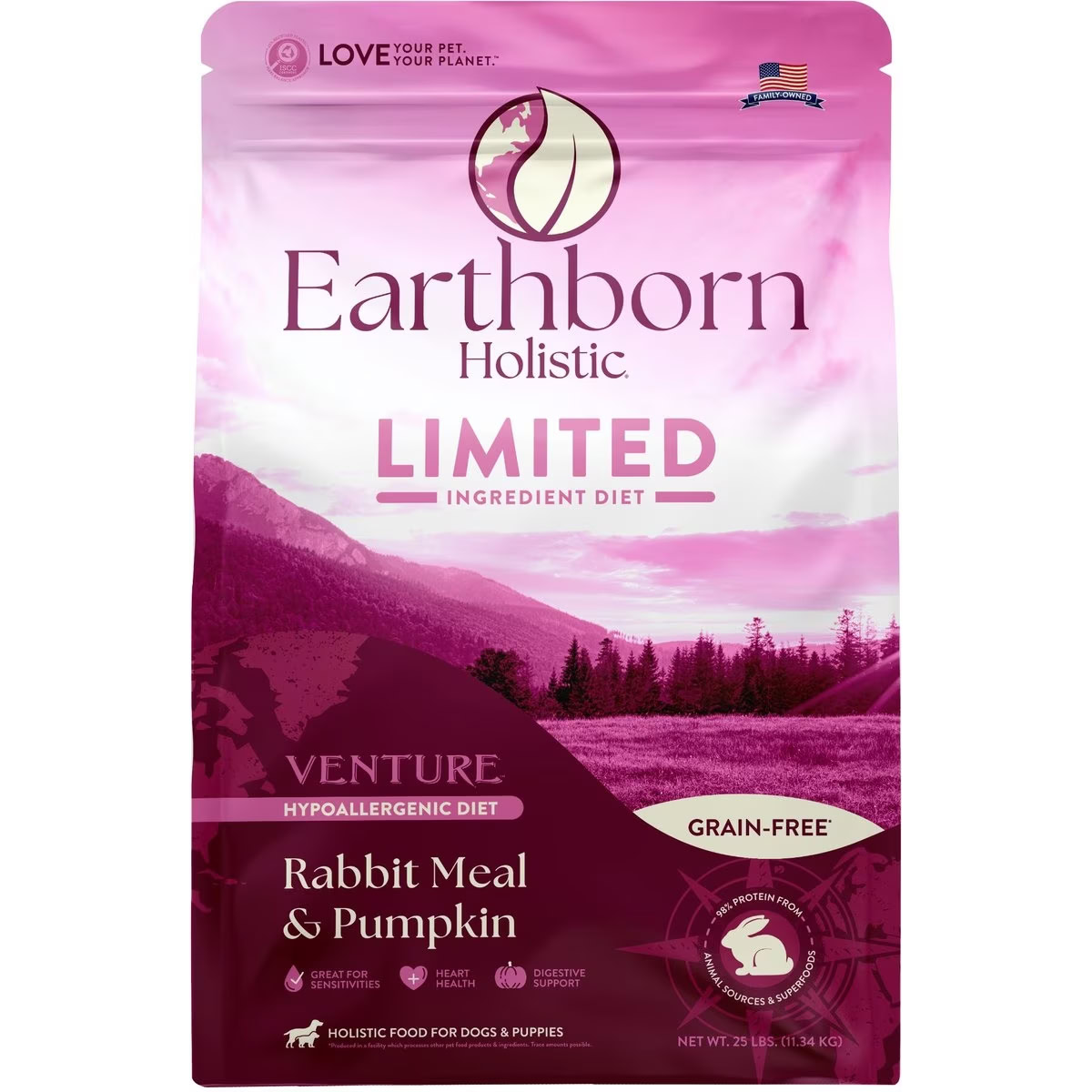Earthborn Holistic Venture Limited Dry Dog Food Rabbit Meal and Pumpkin