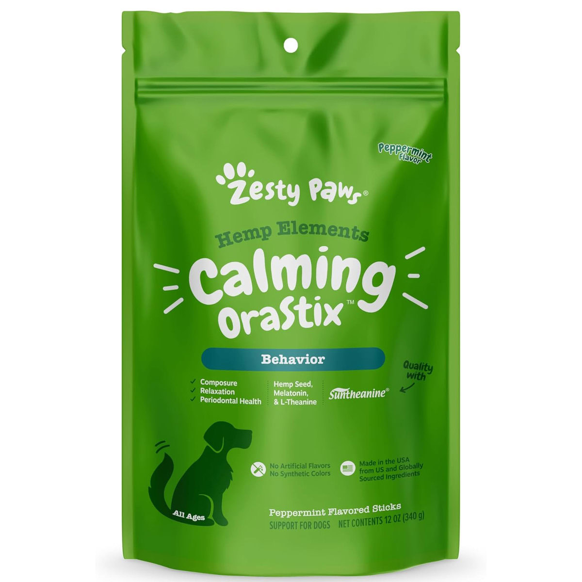 Zesty Paws OraStix for Dogs - Calming Dental Sticks for Stress with Hemp Melatonin Chamomile