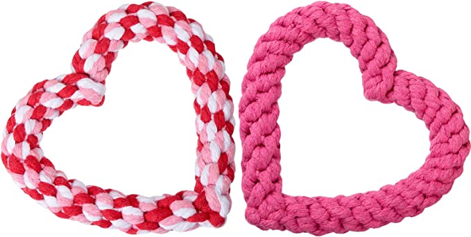 2 Pieces Valentine's Day Heart Shaped Rope Dog Toy Pet Chew Toys