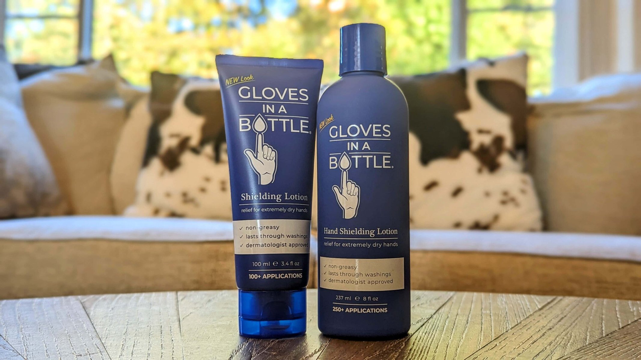 Gloves in a Bottle on table