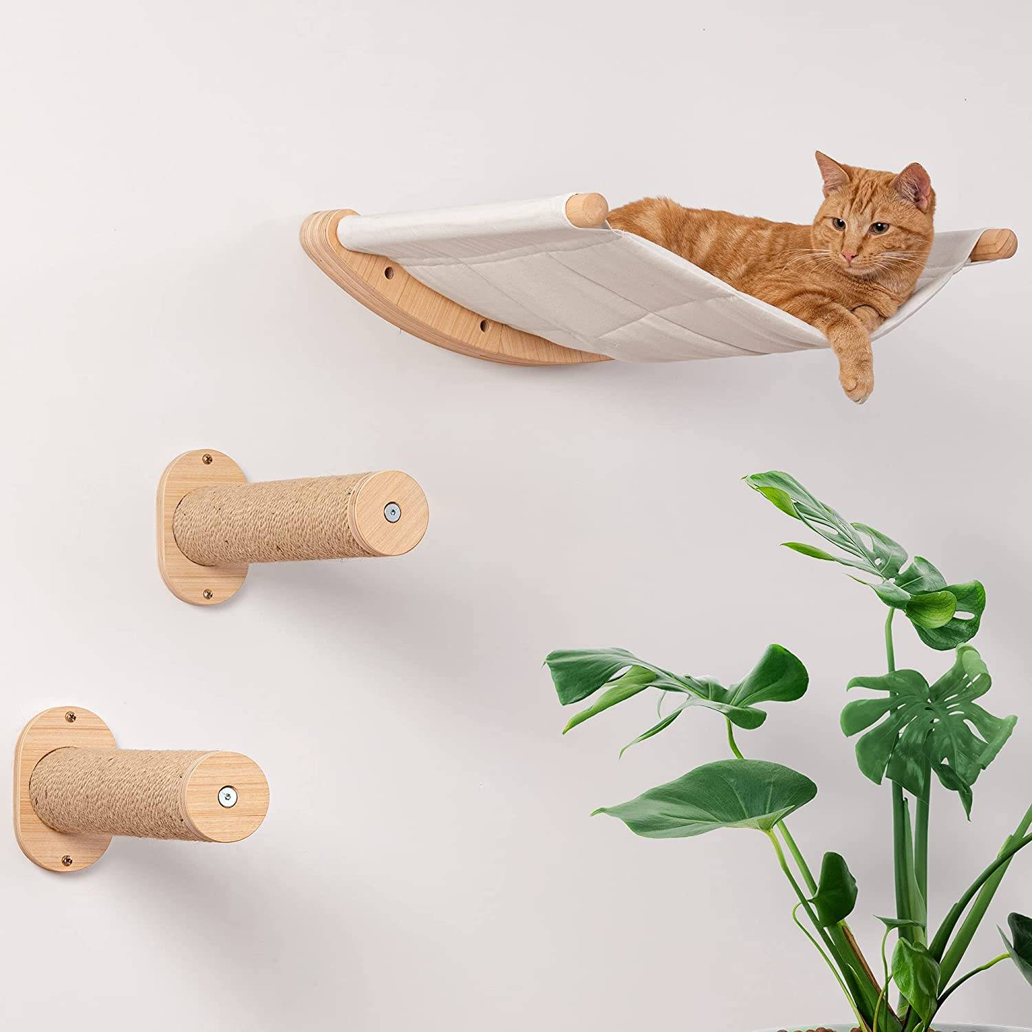 7 Ruby Road Cat Hammock Wall-Mounted Cat Shelf with Two Steps (1)