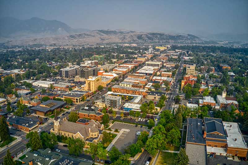 Aerial View of Downtown Bozeman Montana in Summer