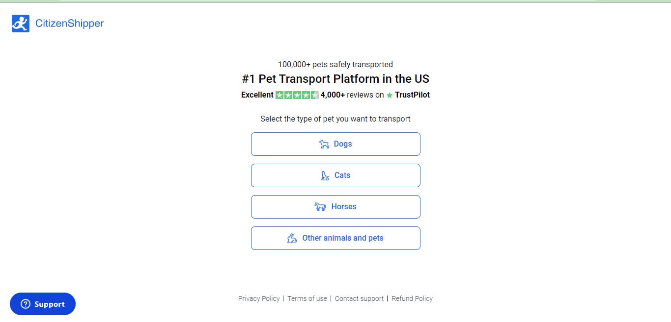 CitizenShipper Pet Shipping - landing page