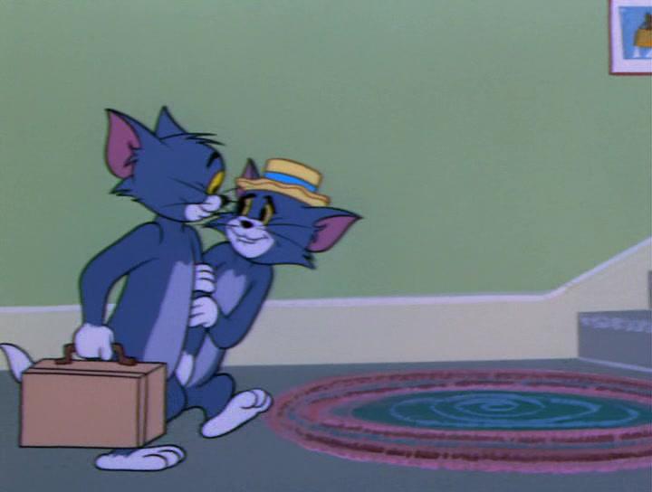Cousin George from Tom and Jerry holding Toms arm while walking