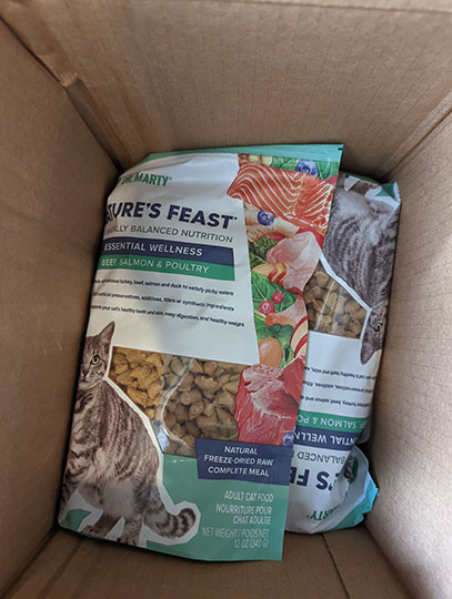 Dr. Marty’s Nature’s Feast cat food in a box