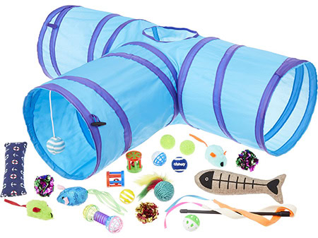 Frisco Plush, Teaser, Ball & Tri-Tunnel Variety Pack Cat Toy with Catnip, 20-count