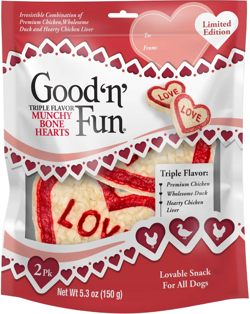 Good 'n' Fun Valentine Munchy Hearts Dog Rawhide Treat