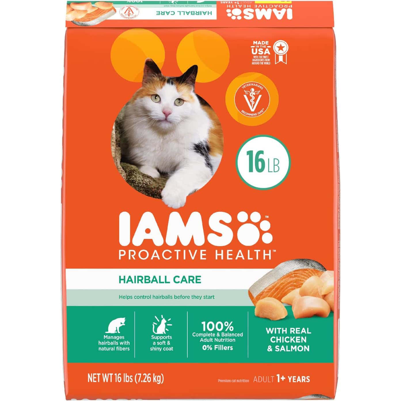 IAMS Proactive Health Adult Dry Cat Food Hairball Care, Chicken and Salmon