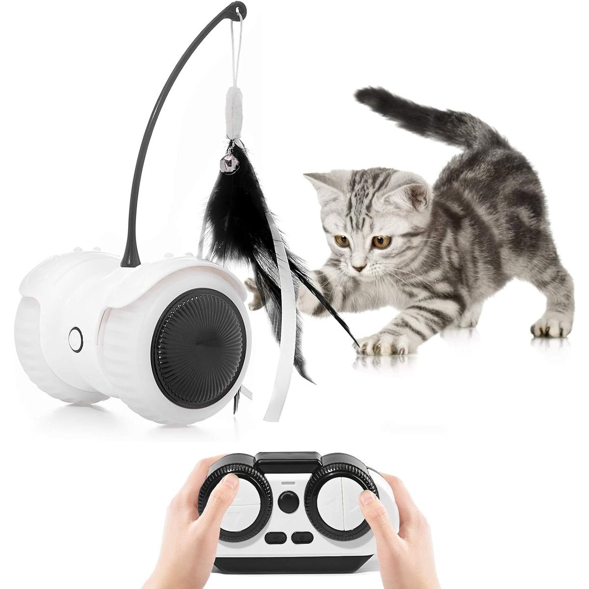 Interactive Cat Toys for Indoor Cats, USB Charging Auto_Remote Mode Timed with Colorful Led Wheels 6 Feathers Kitty Gadget Electronic Moving Cat Toys New