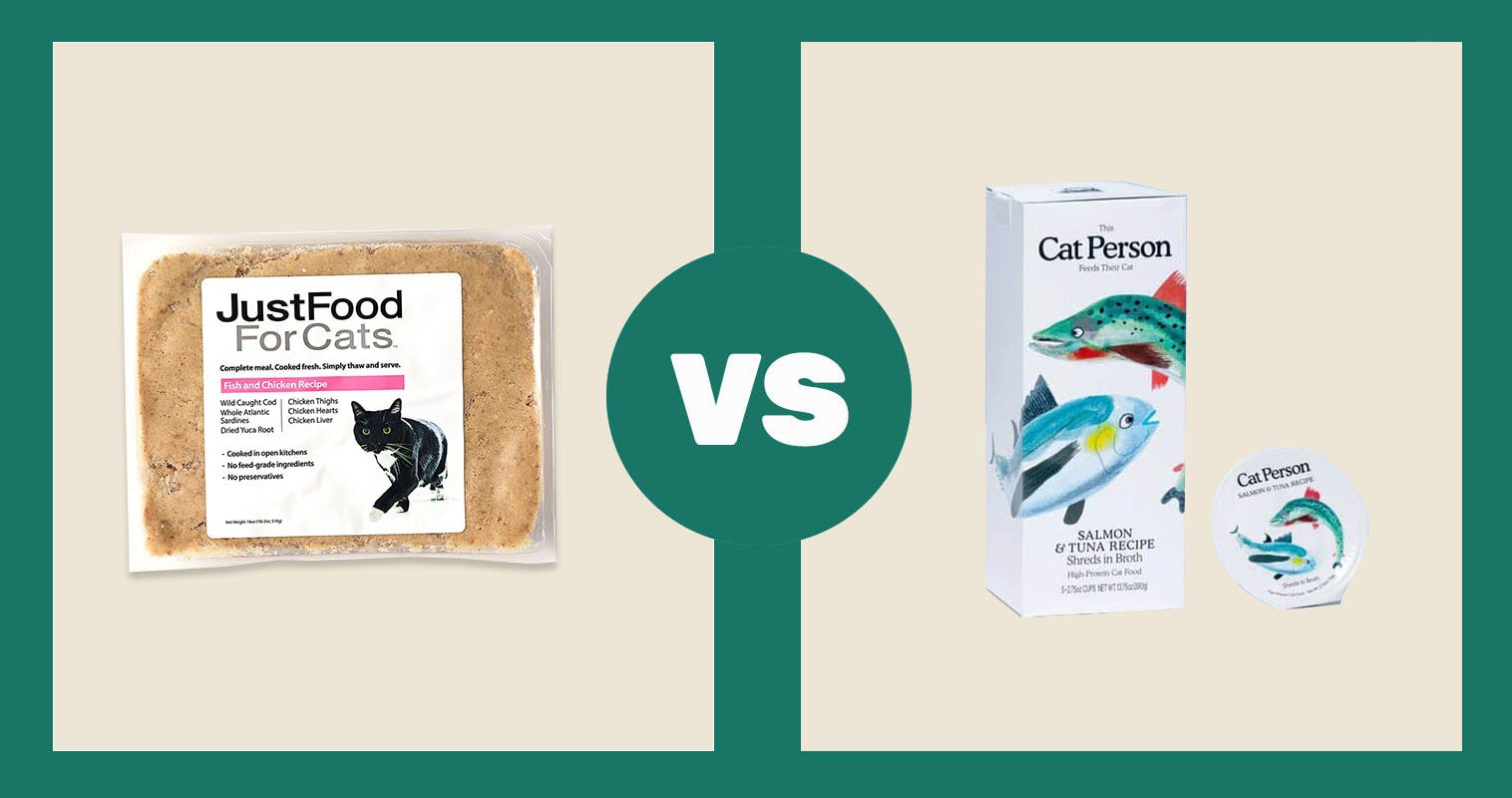 Just Food For Cats Fish & Chicken Fresh Cat Food vs. Cat Person Salmon & Tuna