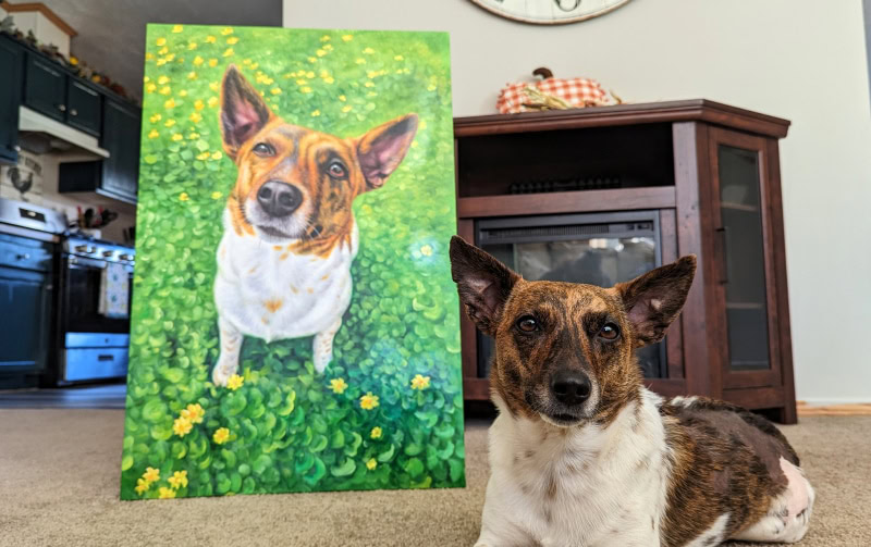 PortraitFlip - tator tot lying in front of the portrait