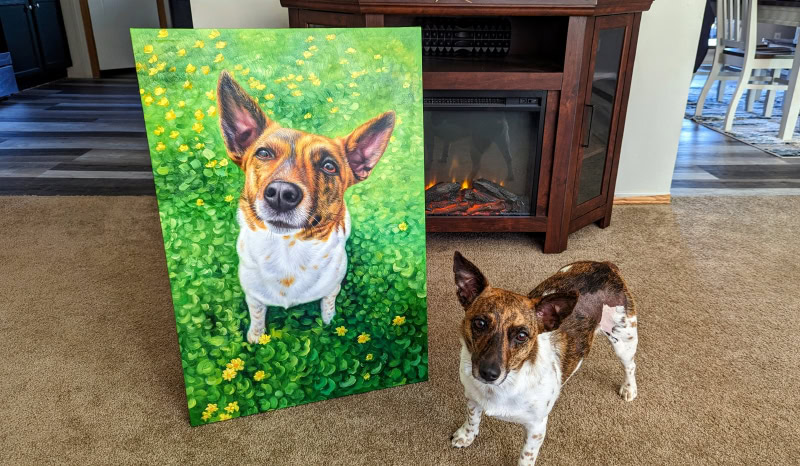 PortraitFlip - tator tot standing beside the portrait