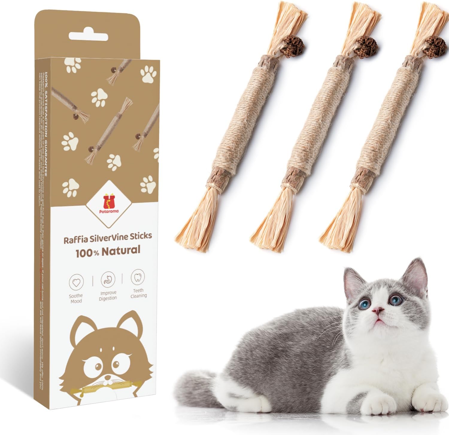 Potaroma 3 Pack Natural Silvervine Sticks Cat Toys