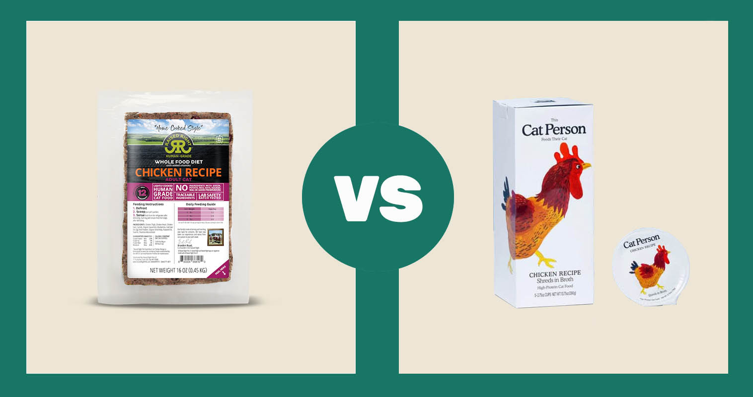 Raised Right Chicken Recipe vs. Cat Person Chicken Pate Cat Food