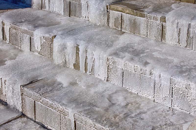 Stairs covered with ice
