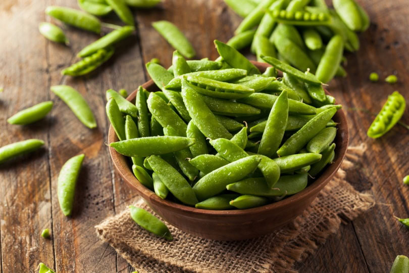 Sugar snap peas in a bowl