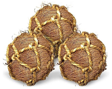 SunGrow Coconut Fiber Rabbit & Guinea Pigs Chew & Exercise Balls, Teeth Grinding Treats For Small animals in Cage, 3 count