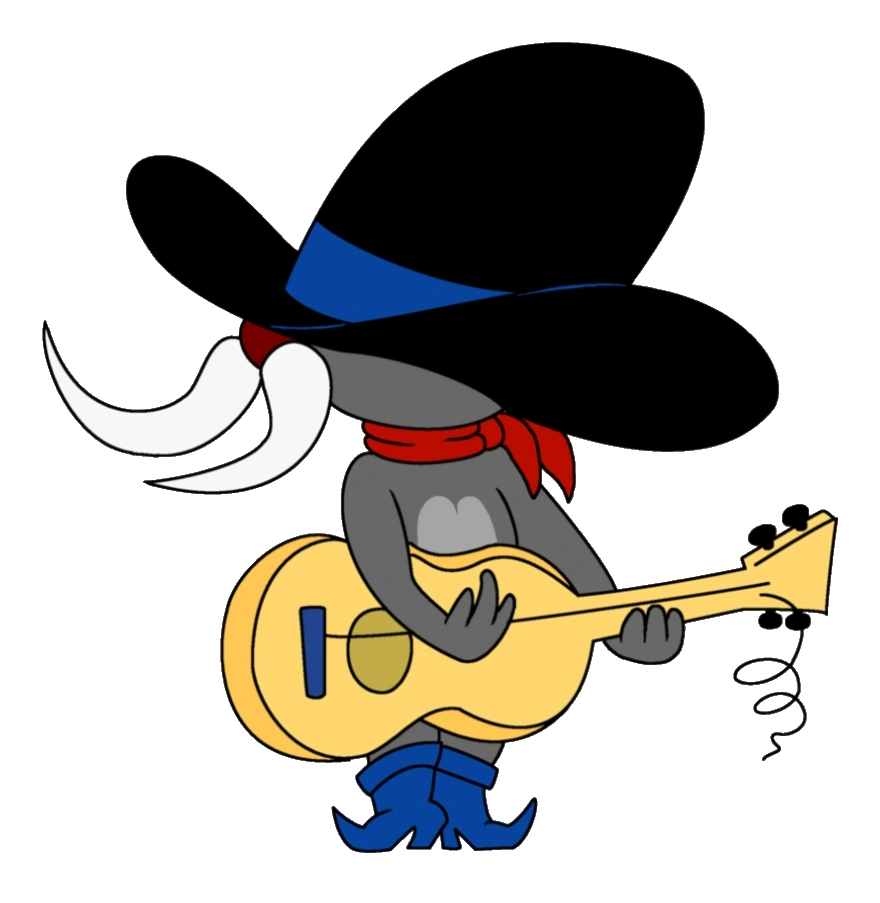 Uncle Pecos from Tom and Jerry holding a guitar on a white background