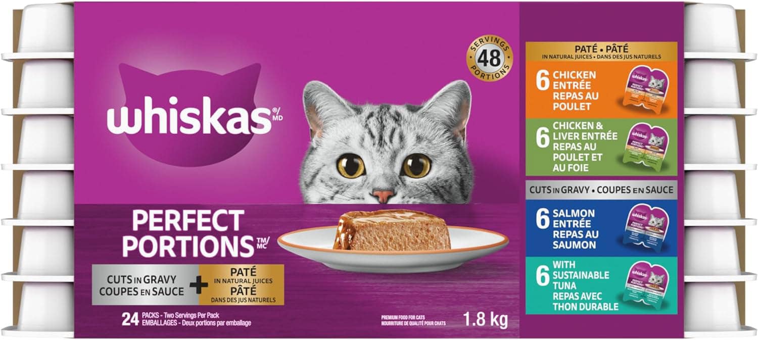 WHISKAS Perfect Portions Wet Cat Food Paté and Cuts in Gravy - Chicken - Chicken & Liver - Tuna - Salmon