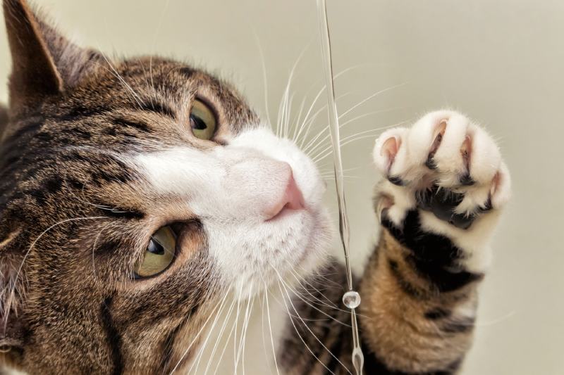 cat drinks water flowing