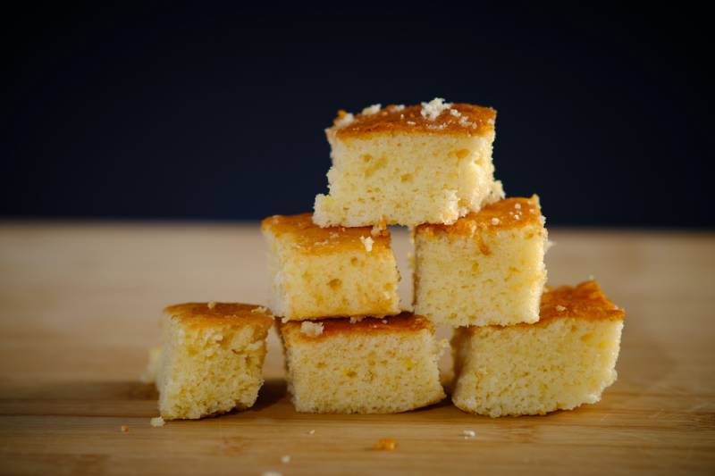 cornbread made into a tower