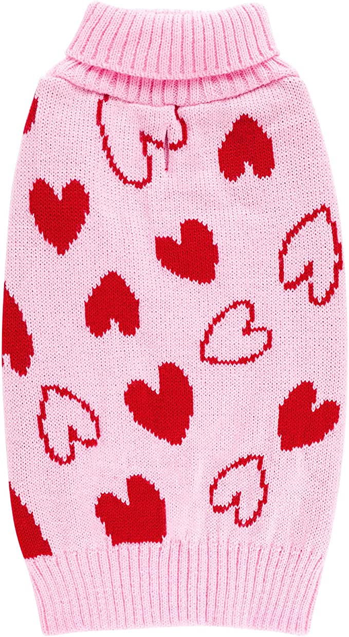 cyeollo Small Dog Sweater Heart Pattern Valentines Day Dog Clothes