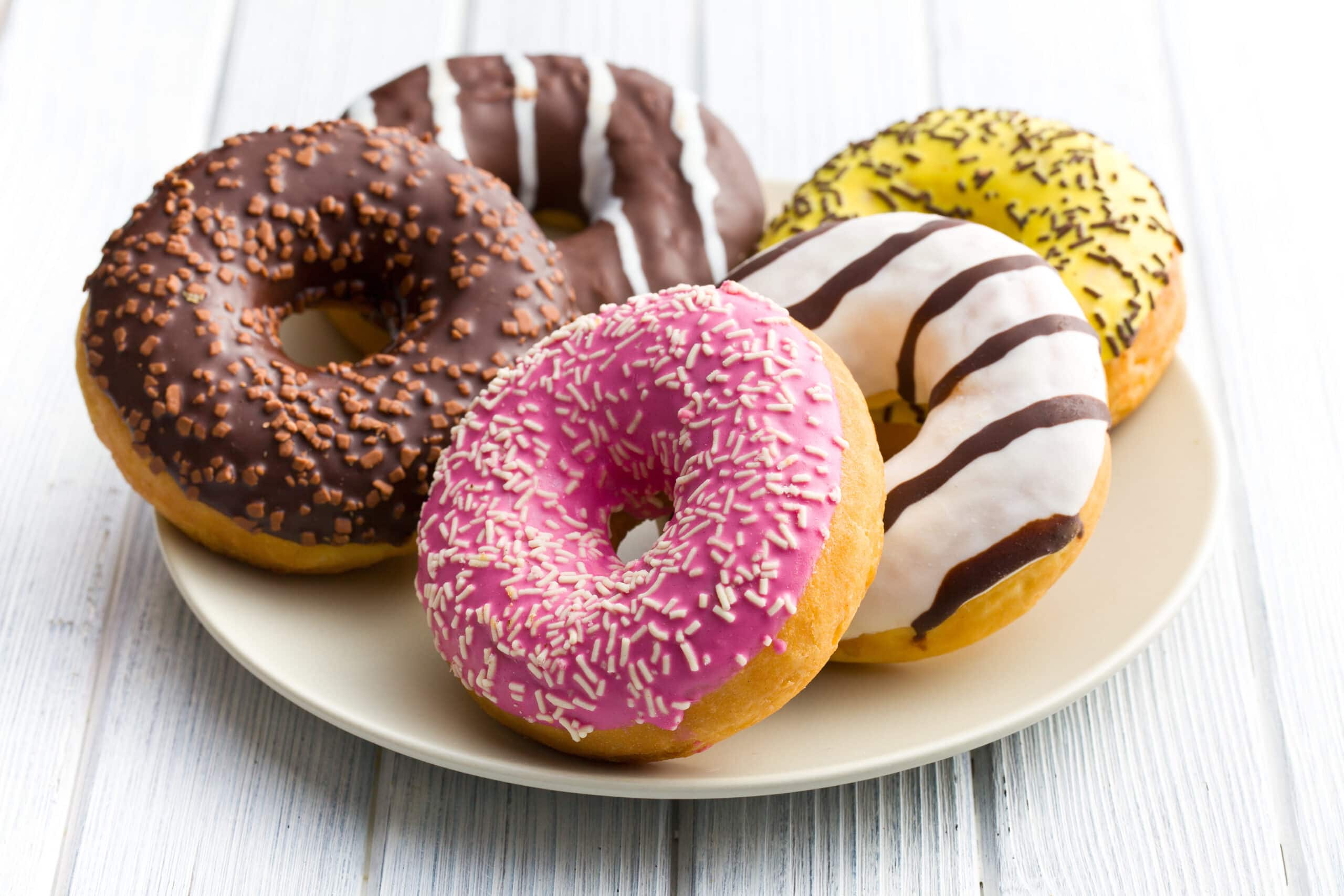Donuts on table in plate