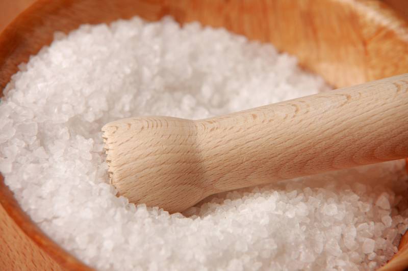 salt in a wooden bowl