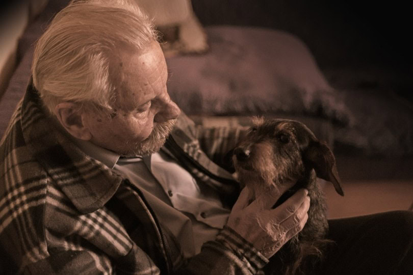 senior holding dog