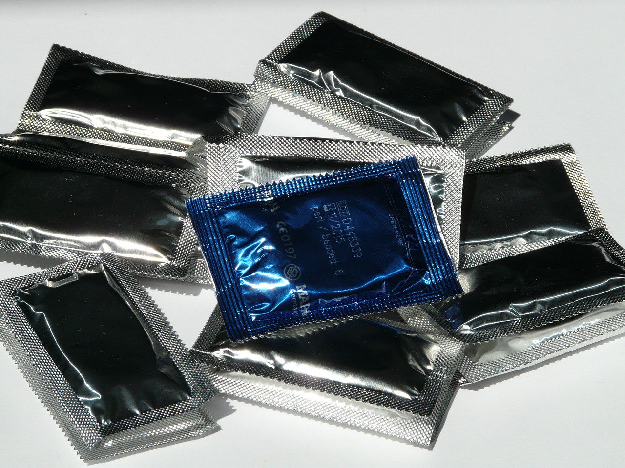 close up of condom packs