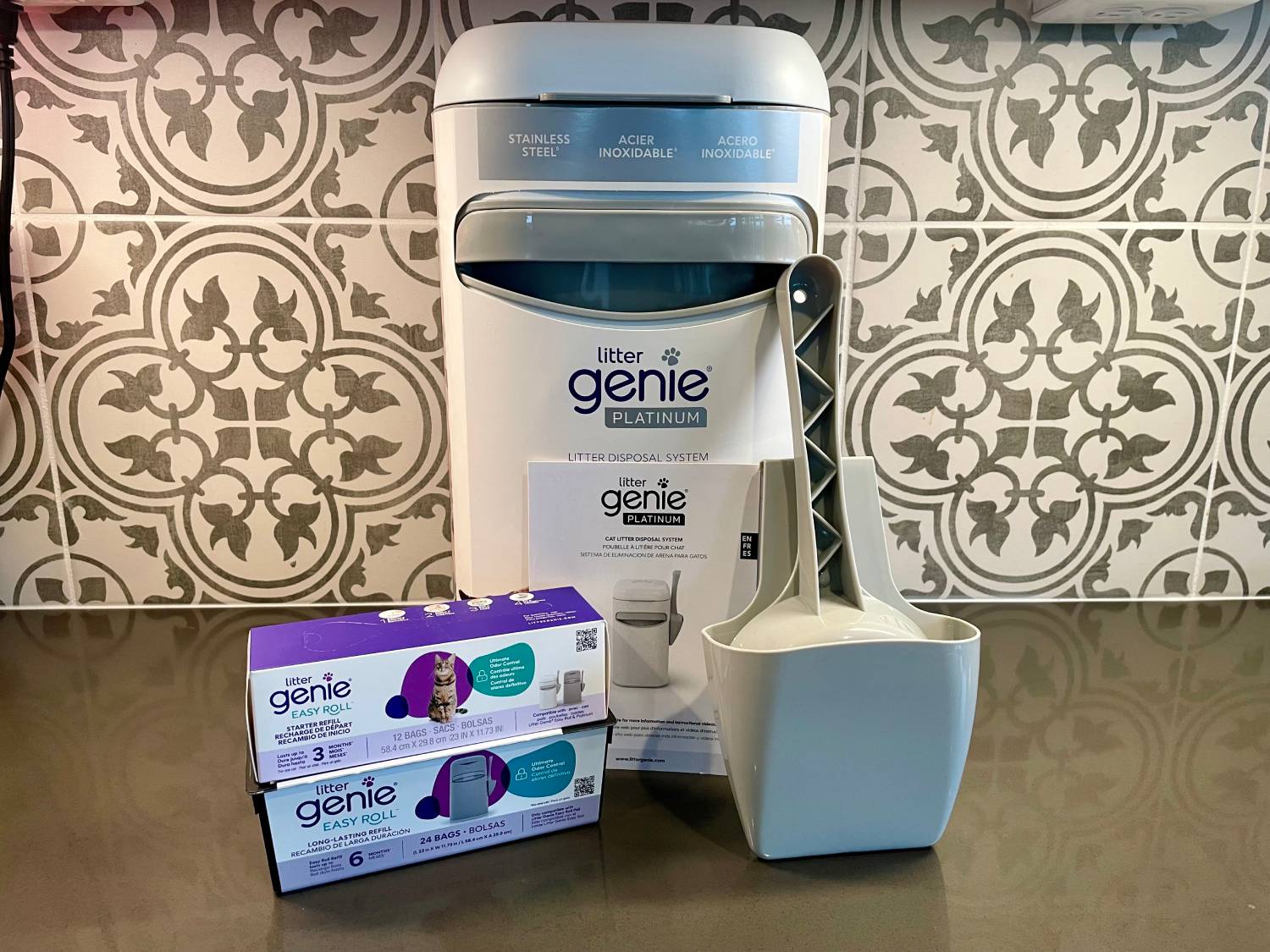 Litter Genie Platinum Pail Review - product on counter